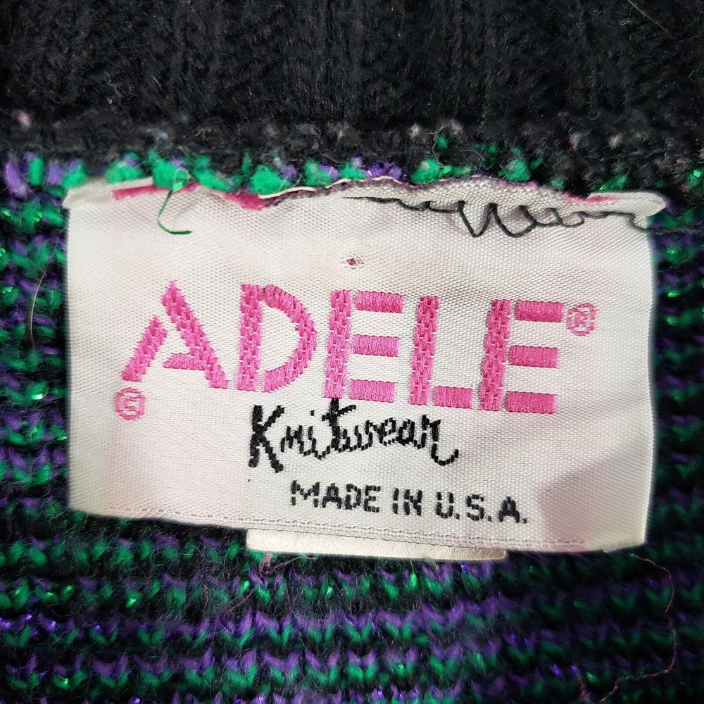 Vintage 90s Adele Knitwear Sweater Womens Black Rose Metallic Mockneck Outerwear - Picture 4 of 7